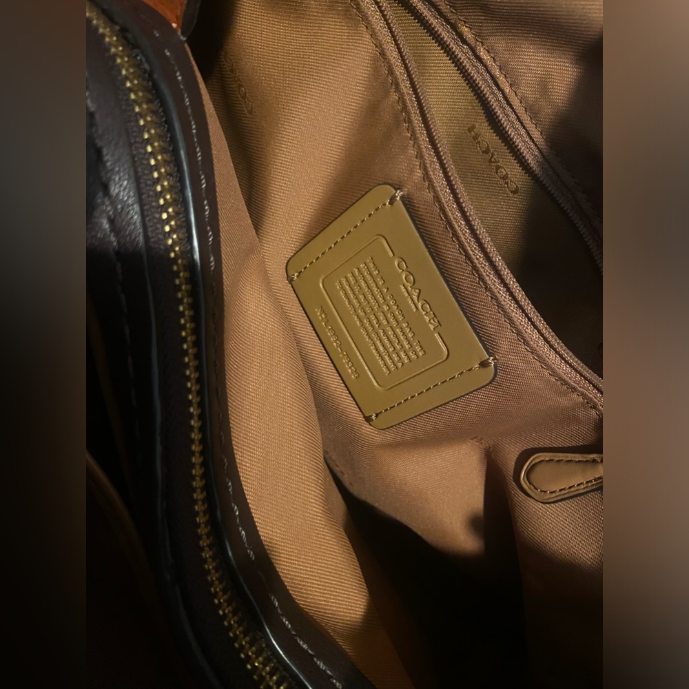 Coach Two-Tone Beige and Brown Leather Shoulder Bag - Picture 3 of 8